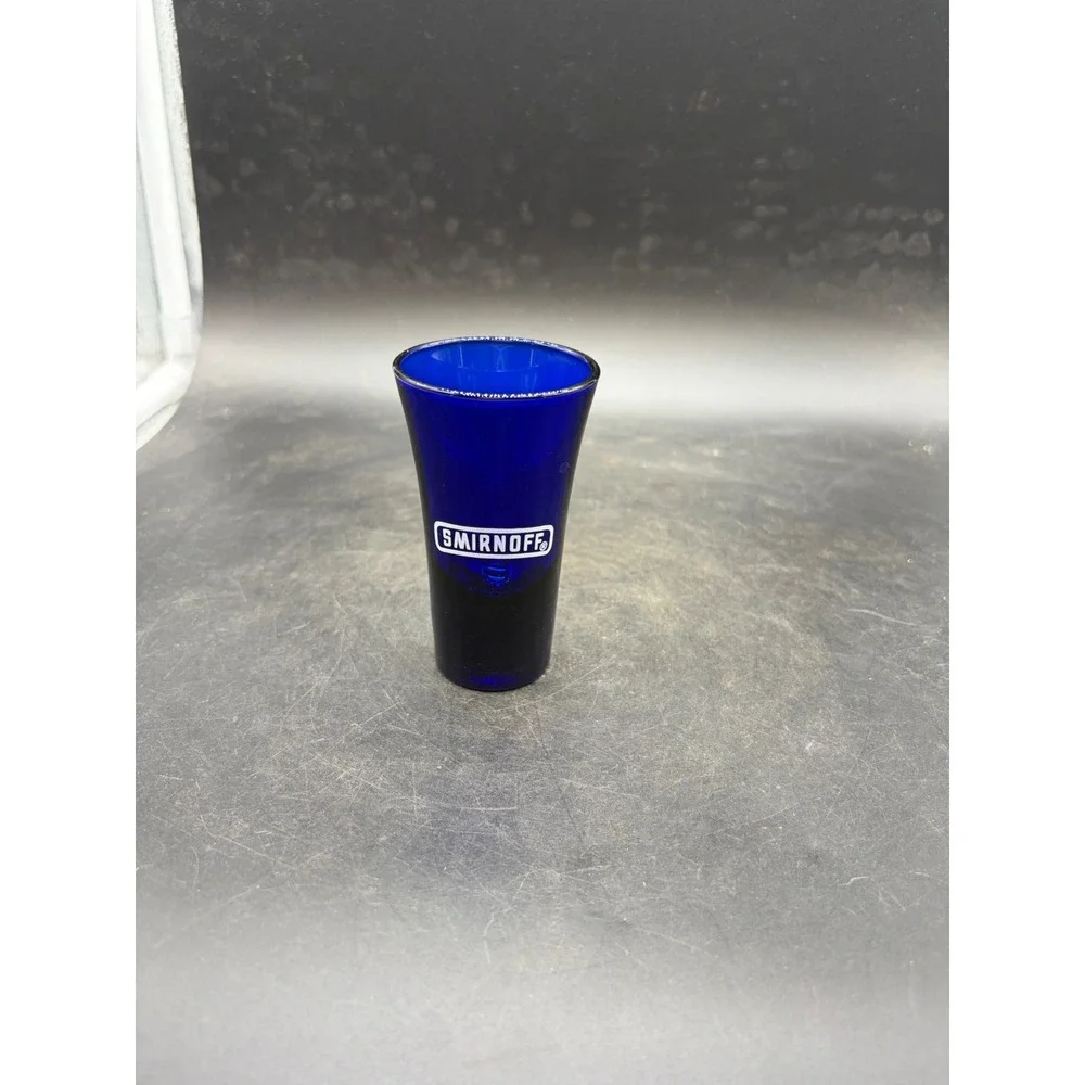 Smirnoff Vodka Cobalt Blue Glass Shot Glass Barware Collectible Logo